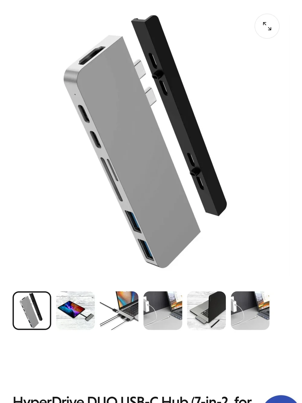 HYPERDRIVE USB-C Hub Adapter (Silver) - 7-in-2 Laptop Docking Station